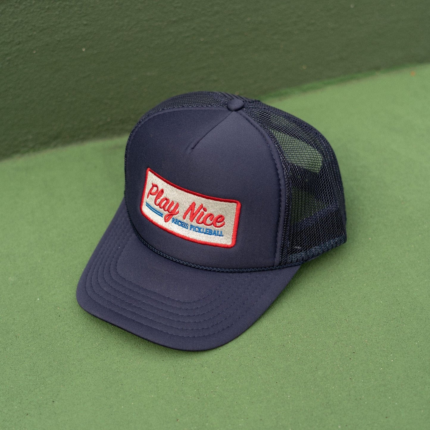 Recess Pickleball Hats Play Nice Trucker Hat · Navy