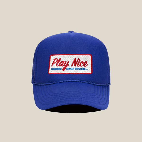 Recess Pickleball Hats Play Nice Trucker Hat · Royal Blue